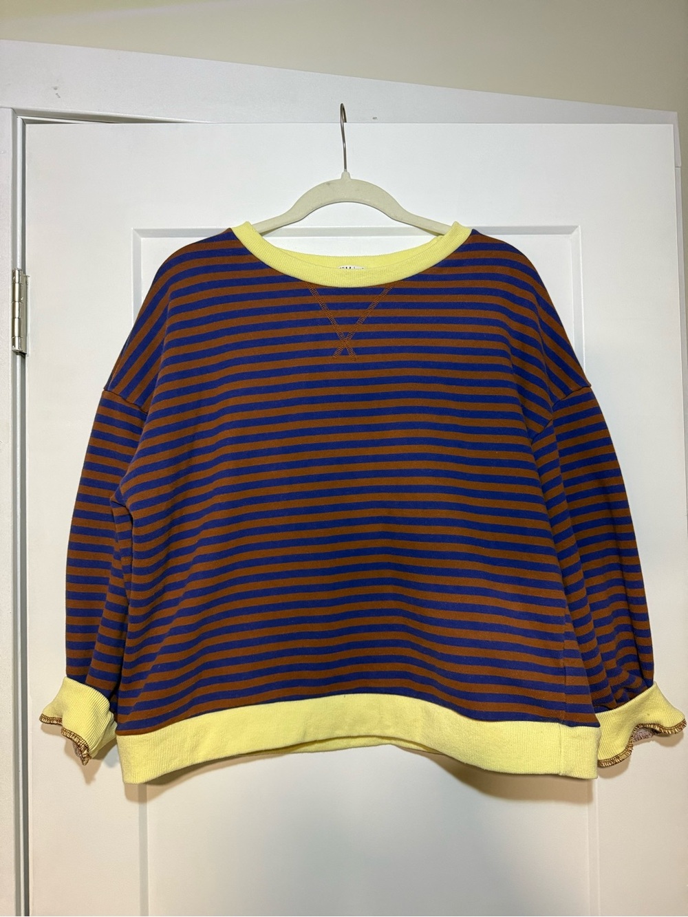 Amazon Striped Sweatshirt in Blue, Brown & Yellow Trim